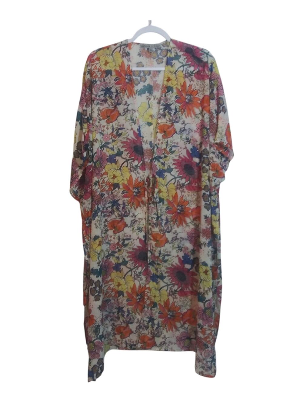 Almost Famous Lightweight Floral Kimono Cover-Up Kimono Vibrant Size L